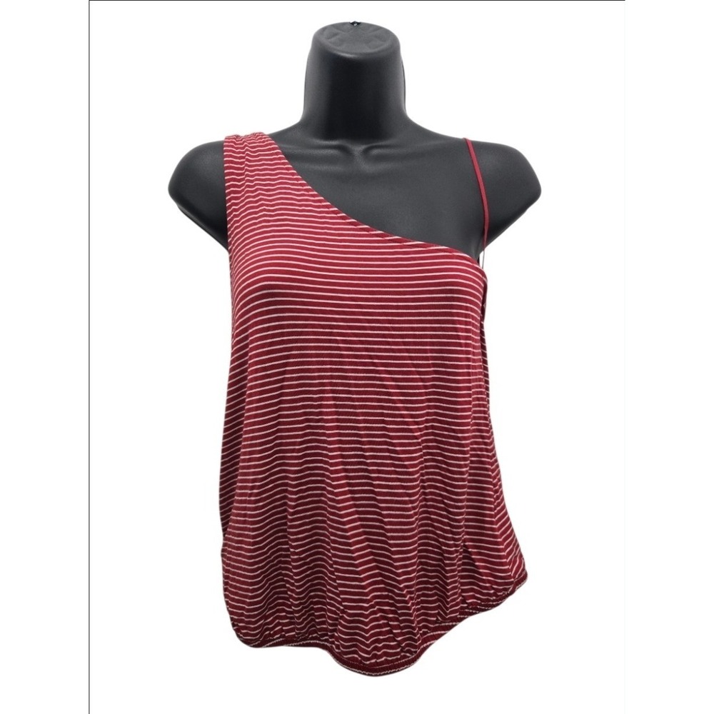 American Eagle Womens Soft & Sexy One-Shoulder Tank Top Striped Red White Size S